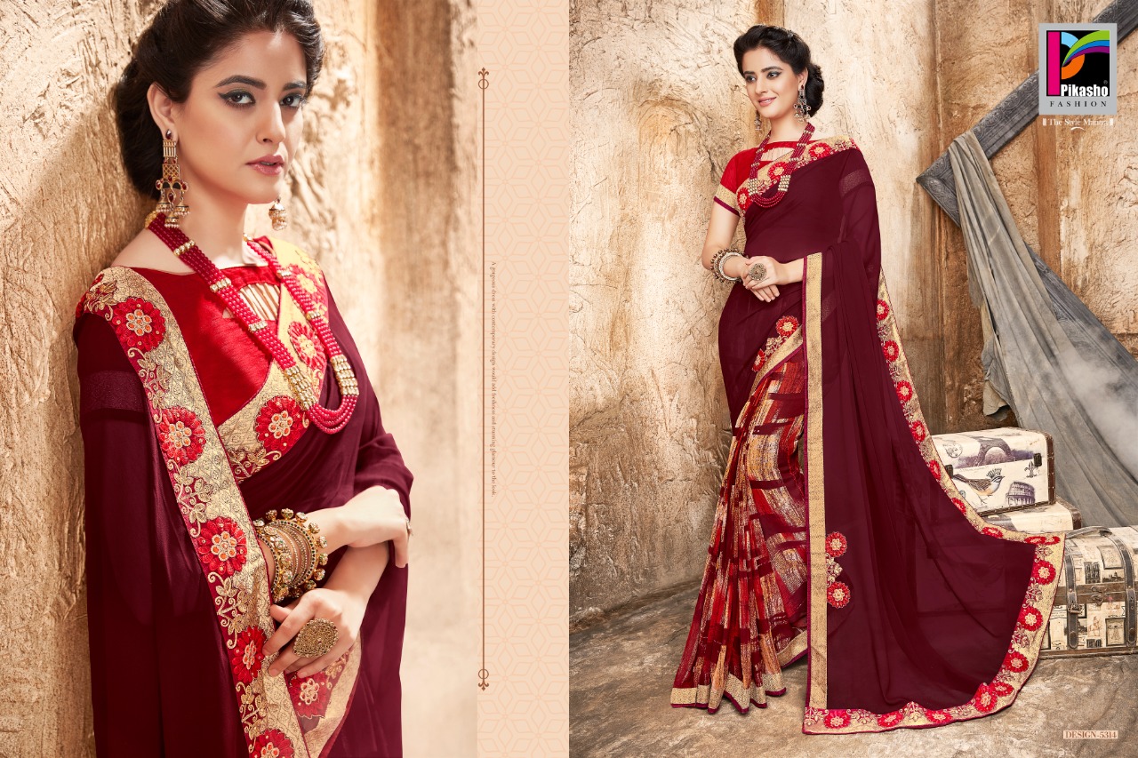 Pikasho 5310 Series By Pikasho 5310 To 5323 Series Indian Traditional Wear Collection Beautiful Stylish Fancy Colorful Party Wear & Occasional Wear Georgette Embroidered Sarees At Wholesale Price