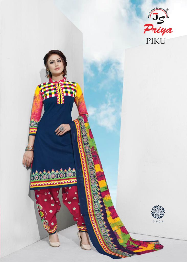 Piku Vol-3 By J S Priya 3001 To 3010 Series Beautiful Suits Stylish Fancy Colorful Party Wear & Ethnic Wear Cotton Printed Dresses At Wholesale Price