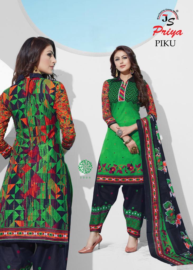 Piku Vol-3 By J S Priya 3001 To 3010 Series Beautiful Suits Stylish Fancy Colorful Party Wear & Ethnic Wear Cotton Printed Dresses At Wholesale Price