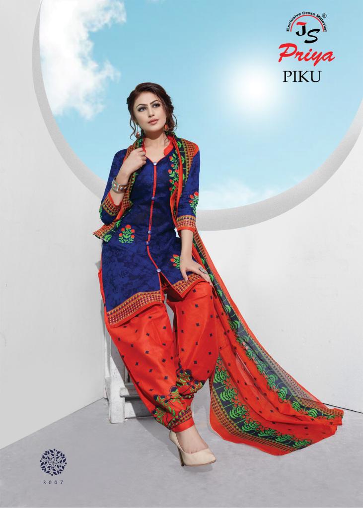 Piku Vol-3 By J S Priya 3001 To 3010 Series Beautiful Suits Stylish Fancy Colorful Party Wear & Ethnic Wear Cotton Printed Dresses At Wholesale Price