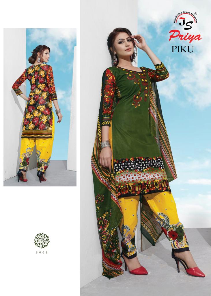 Piku Vol-3 By J S Priya 3001 To 3010 Series Beautiful Suits Stylish Fancy Colorful Party Wear & Ethnic Wear Cotton Printed Dresses At Wholesale Price