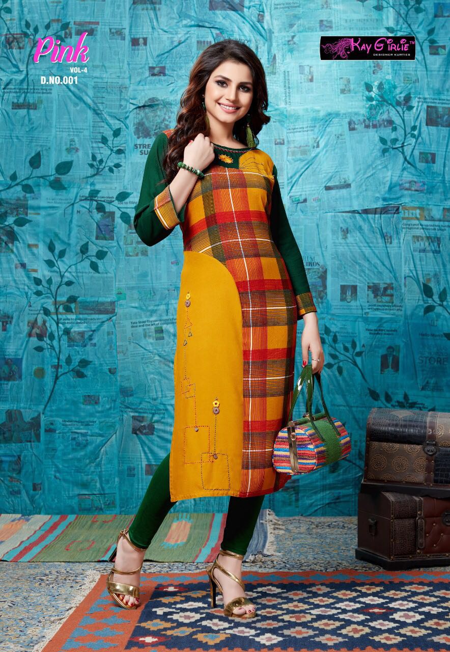 Pink Vol-4 By Kay Girlie 001 To 008 Series Beautiful Colorful Stylish Fancy Casual Wear & Ethnic Wear & Ready To Wear Rayon Printed Kurtis At Wholesale Price