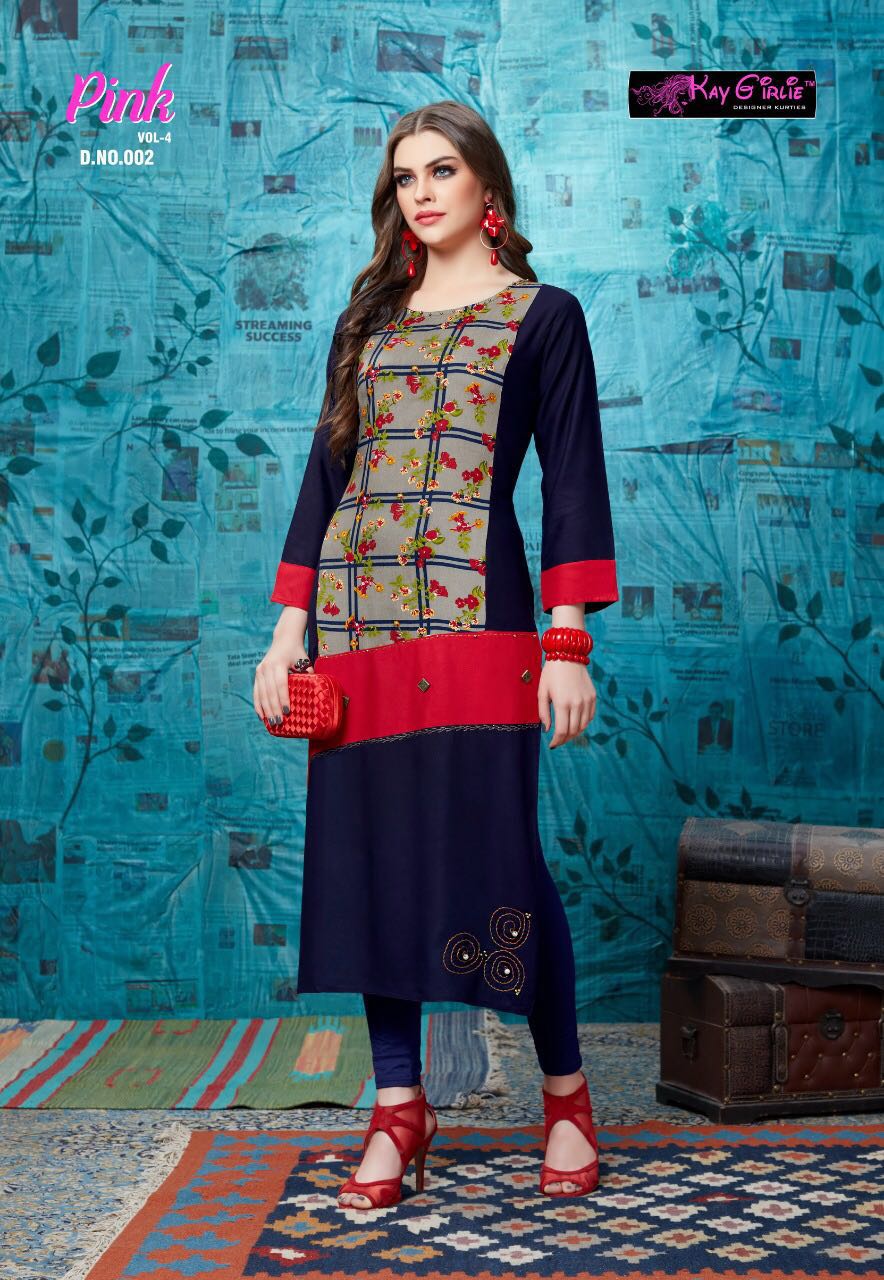 Pink Vol-4 By Kay Girlie 001 To 008 Series Beautiful Colorful Stylish Fancy Casual Wear & Ethnic Wear & Ready To Wear Rayon Printed Kurtis At Wholesale Price