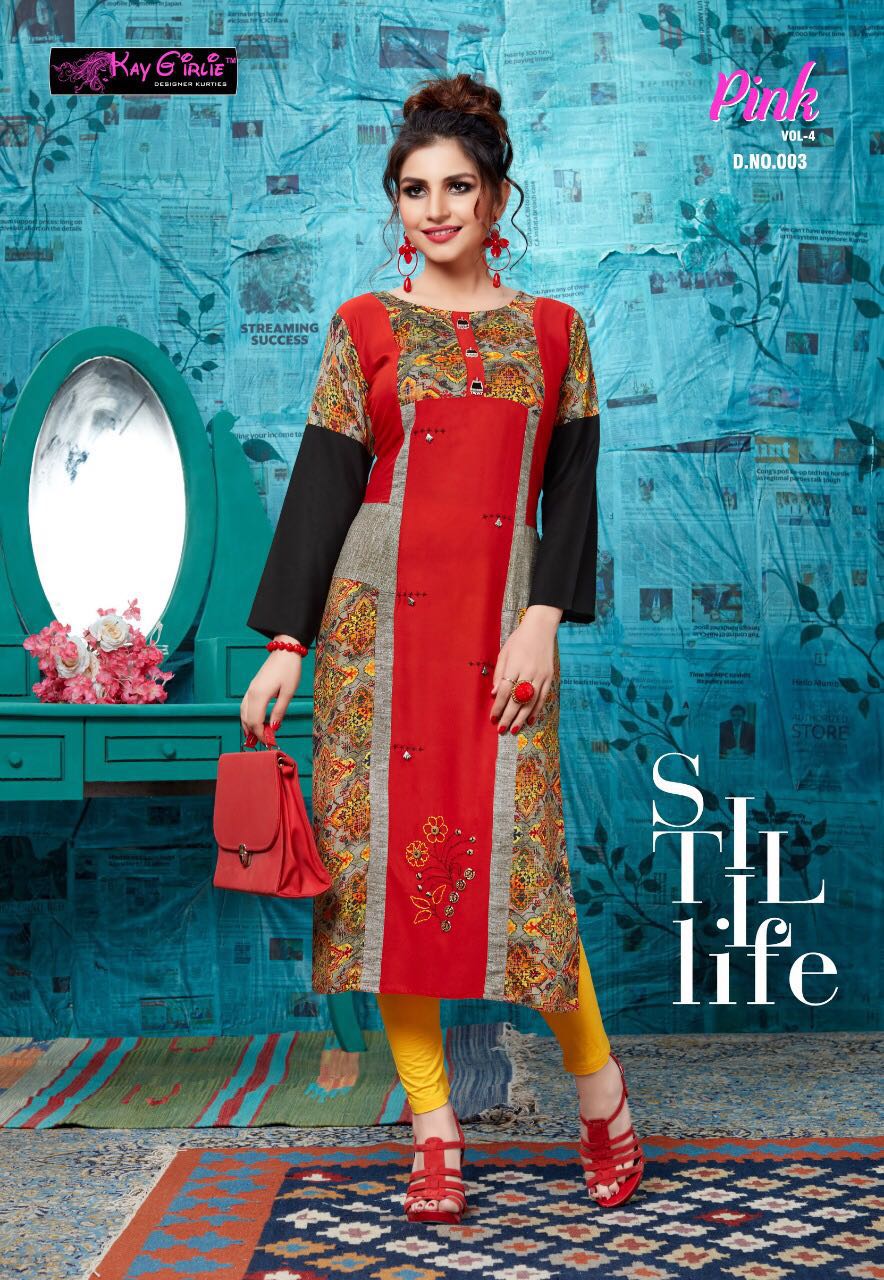 Pink Vol-4 By Kay Girlie 001 To 008 Series Beautiful Colorful Stylish Fancy Casual Wear & Ethnic Wear & Ready To Wear Rayon Printed Kurtis At Wholesale Price