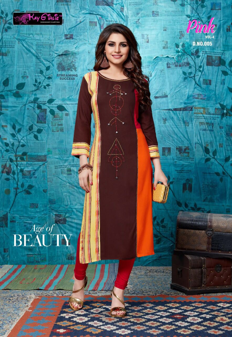 Pink Vol-4 By Kay Girlie 001 To 008 Series Beautiful Colorful Stylish Fancy Casual Wear & Ethnic Wear & Ready To Wear Rayon Printed Kurtis At Wholesale Price