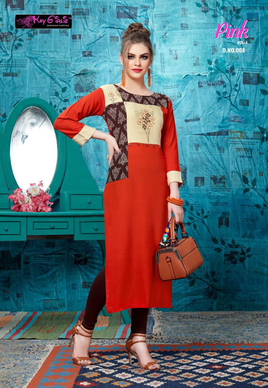 Pink Vol-4 By Kay Girlie 001 To 008 Series Beautiful Colorful Stylish Fancy Casual Wear & Ethnic Wear & Ready To Wear Rayon Printed Kurtis At Wholesale Price