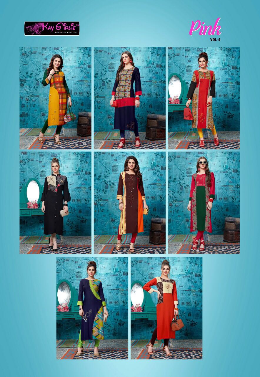 Pink Vol-4 By Kay Girlie 001 To 008 Series Beautiful Colorful Stylish Fancy Casual Wear & Ethnic Wear & Ready To Wear Rayon Printed Kurtis At Wholesale Price