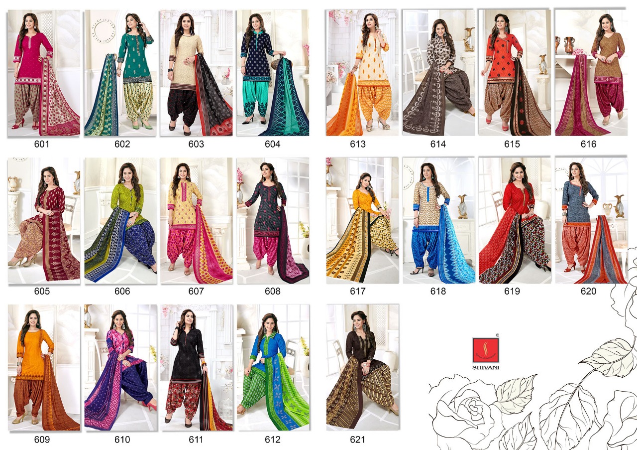 Piya Basanti Patiala Special Vol-6 By Shivani 601 To 621 Series Beautiful Stylish Fancy Colorful Casual Wear & Ethnic Wear Collection Pure Premium Cotton Cambric Printed Dresses At Wholesale Price