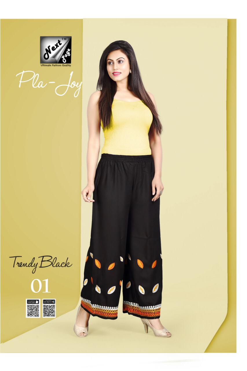 Pla Joy By Next Page 01 To 10 Series Beautiful Colorful Stylish Fancy Casual Wear & Ethnic Wear & Ready To Wear Heavy Rayon Embroidered Pants At Wholesale Price