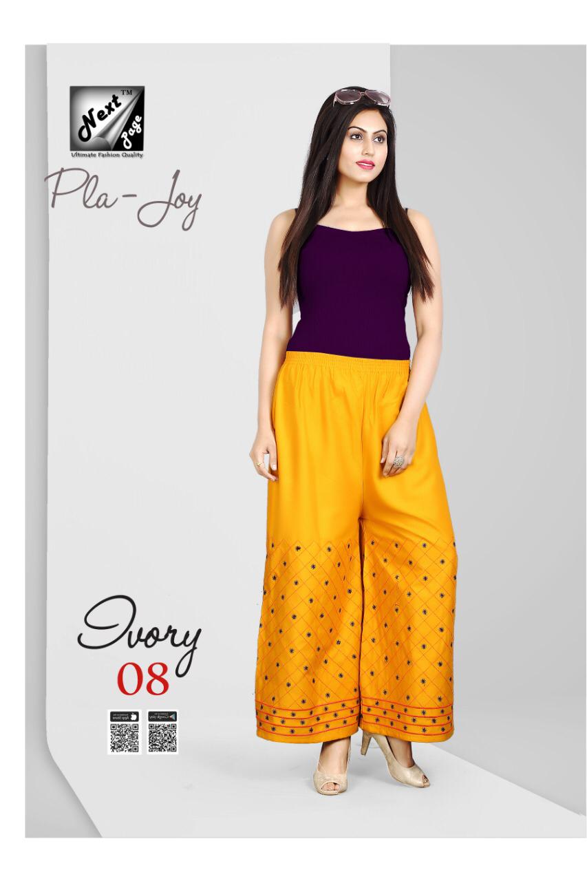 Pla Joy By Next Page 01 To 10 Series Beautiful Colorful Stylish Fancy Casual Wear & Ethnic Wear & Ready To Wear Heavy Rayon Embroidered Pants At Wholesale Price