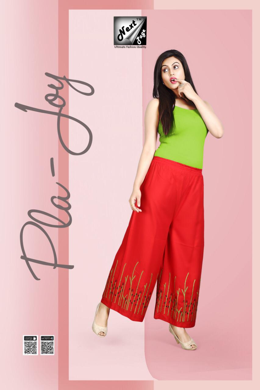 Pla Joy By Next Page 01 To 10 Series Beautiful Colorful Stylish Fancy Casual Wear & Ethnic Wear & Ready To Wear Heavy Rayon Embroidered Pants At Wholesale Price