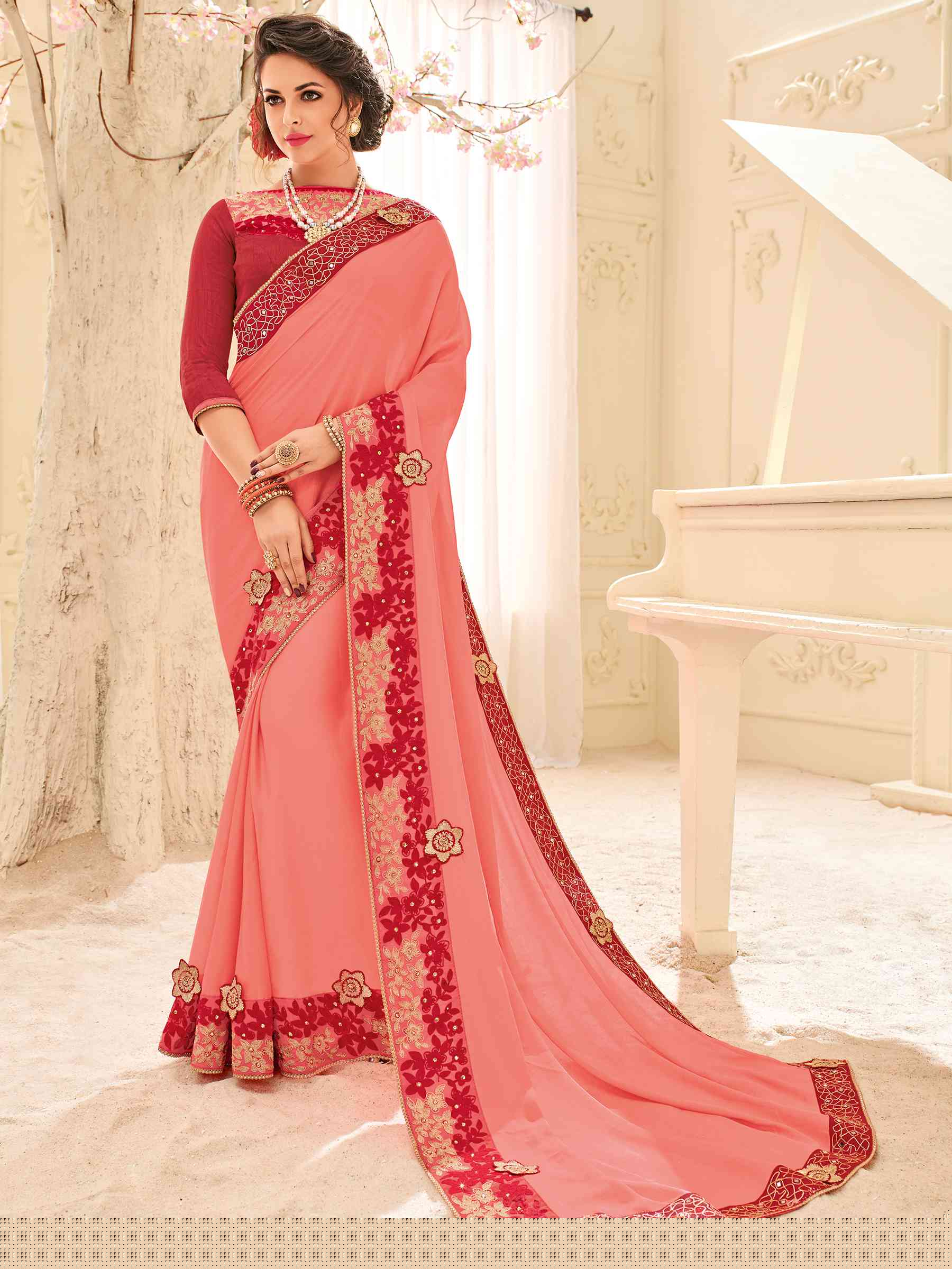 Platinum Vol-4 By Indian Women Pl-32104 To Pl-32123 Series Indian Designer Traditional Wear Collection Beautiful Stylish Colorful Party Wear & Occasional Wear Silk/ Georgette/ Chiffon Sarees At Wholesale Price