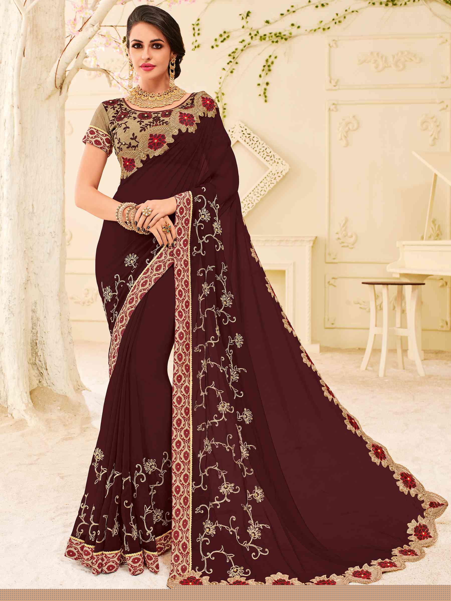 Platinum Vol-4 By Indian Women Pl-32104 To Pl-32123 Series Indian Designer Traditional Wear Collection Beautiful Stylish Colorful Party Wear & Occasional Wear Silk/ Georgette/ Chiffon Sarees At Wholesale Price