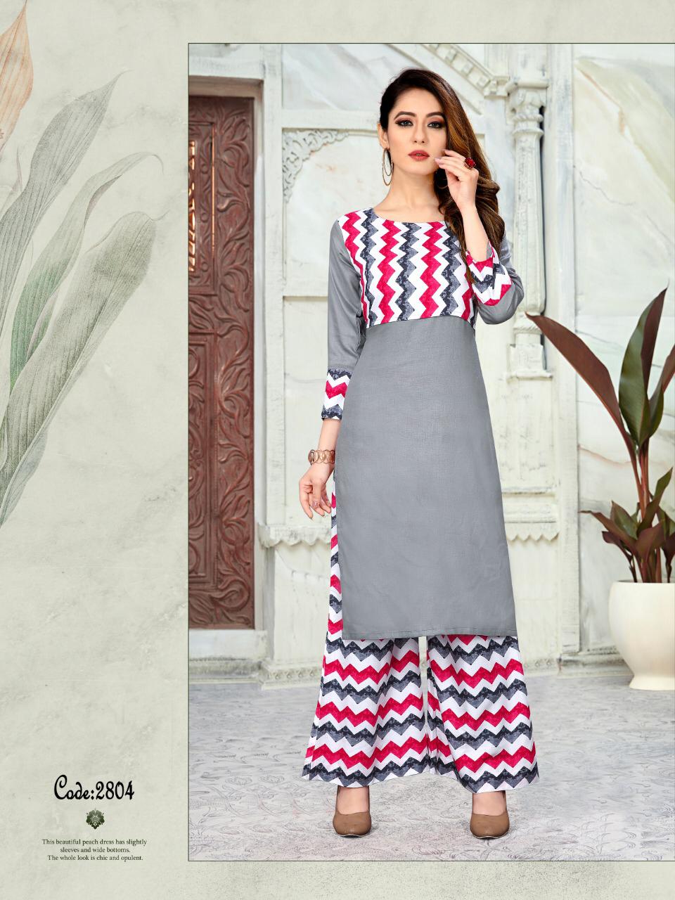 Platinum Palazzo Vol-2 By Watermelon 2801 To 2808 Series Beautiful Colorful Stylish Fancy Casual Wear & Ethnic Wear & Ready To Wear Heavy Rayon Slub Print Kurtis With Palazzo At Wholesale Price