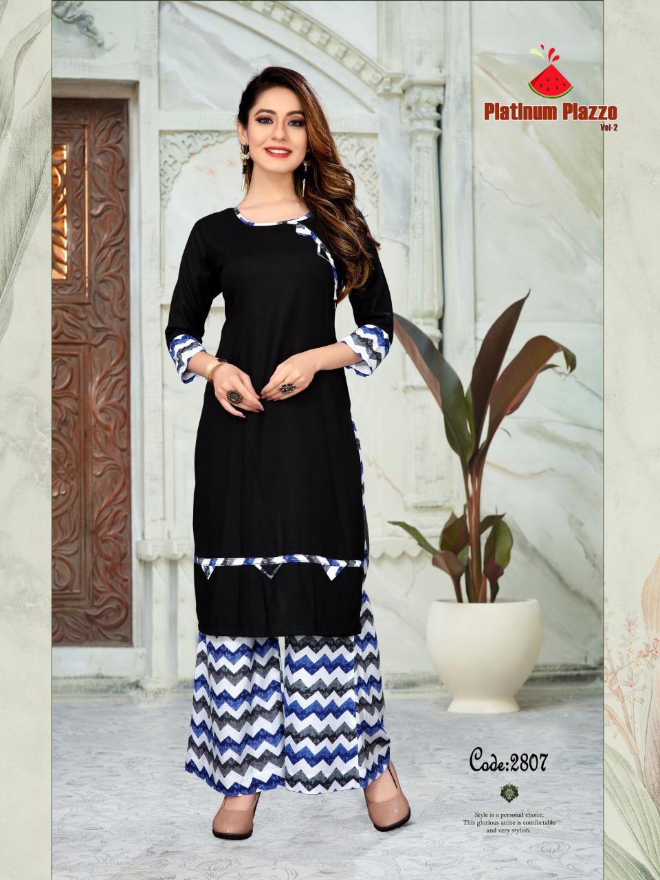 Platinum Palazzo Vol-2 By Watermelon 2801 To 2808 Series Beautiful Colorful Stylish Fancy Casual Wear & Ethnic Wear & Ready To Wear Heavy Rayon Slub Print Kurtis With Palazzo At Wholesale Price