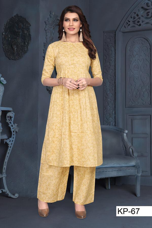 Plazo Vol-2 By Krisha 66 To 69 Series Stylish Fancy Beautiful Colorful Casual Wear & Ethnic Wear Heavy Cotton Print Kurtis With Cotton Print Palazzo At Wholesale Price