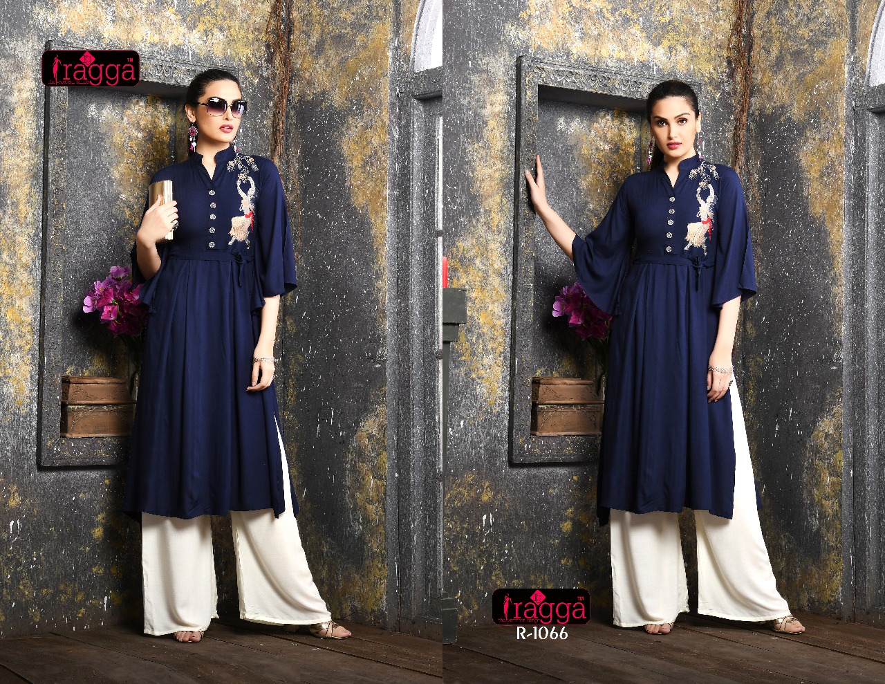 Plazo Point By Ragga 1065 To 1068 Series Beautiful Stylish Colorful Fancy Party Wear & Ethnic Wear & Ready To Wear Rayon Embroidered Kurtis & Palazzos At Wholesale Price