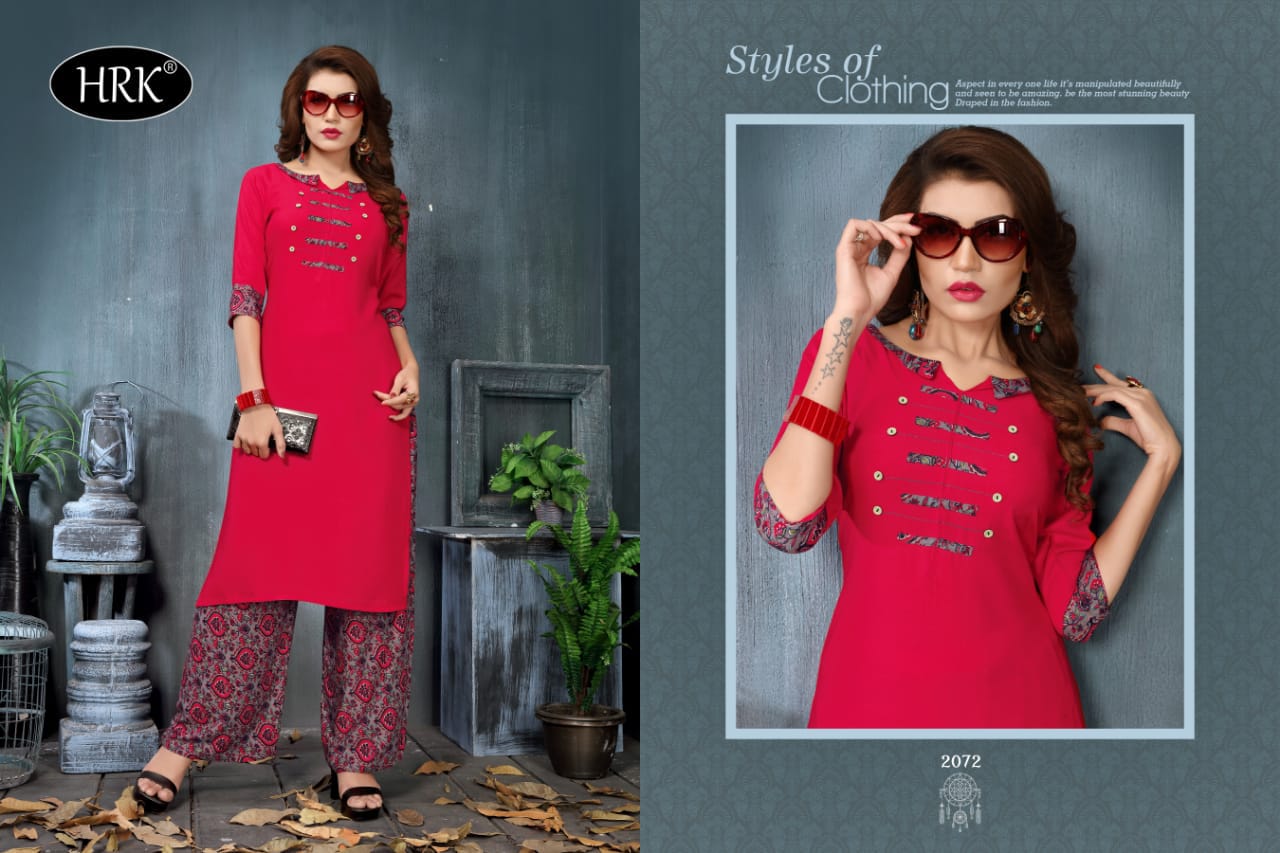Plazzo By Hrk 2072 To 2076 Series Beautiful Stylish Fancy Colorful Casual Wear & Ethnic Wear & Ready To Wear Rayon Printed Kurtis At Wholesale Price