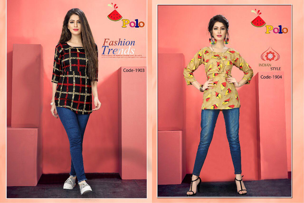 Polo By Watermelon 1901 To 1920 Series Beautiful Colorful Stylish Fancy Casual Wear & Ethnic Wear & Ready To Wear Crepe Print Kurtis At Wholesale Price