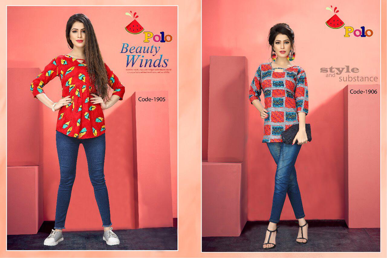 Polo By Watermelon 1901 To 1920 Series Beautiful Colorful Stylish Fancy Casual Wear & Ethnic Wear & Ready To Wear Crepe Print Kurtis At Wholesale Price