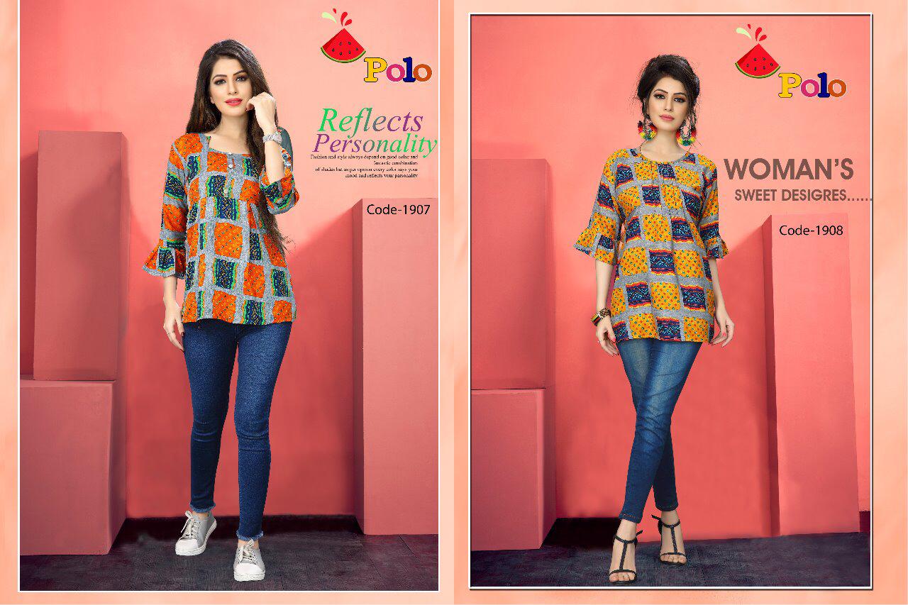 Polo By Watermelon 1901 To 1920 Series Beautiful Colorful Stylish Fancy Casual Wear & Ethnic Wear & Ready To Wear Crepe Print Kurtis At Wholesale Price