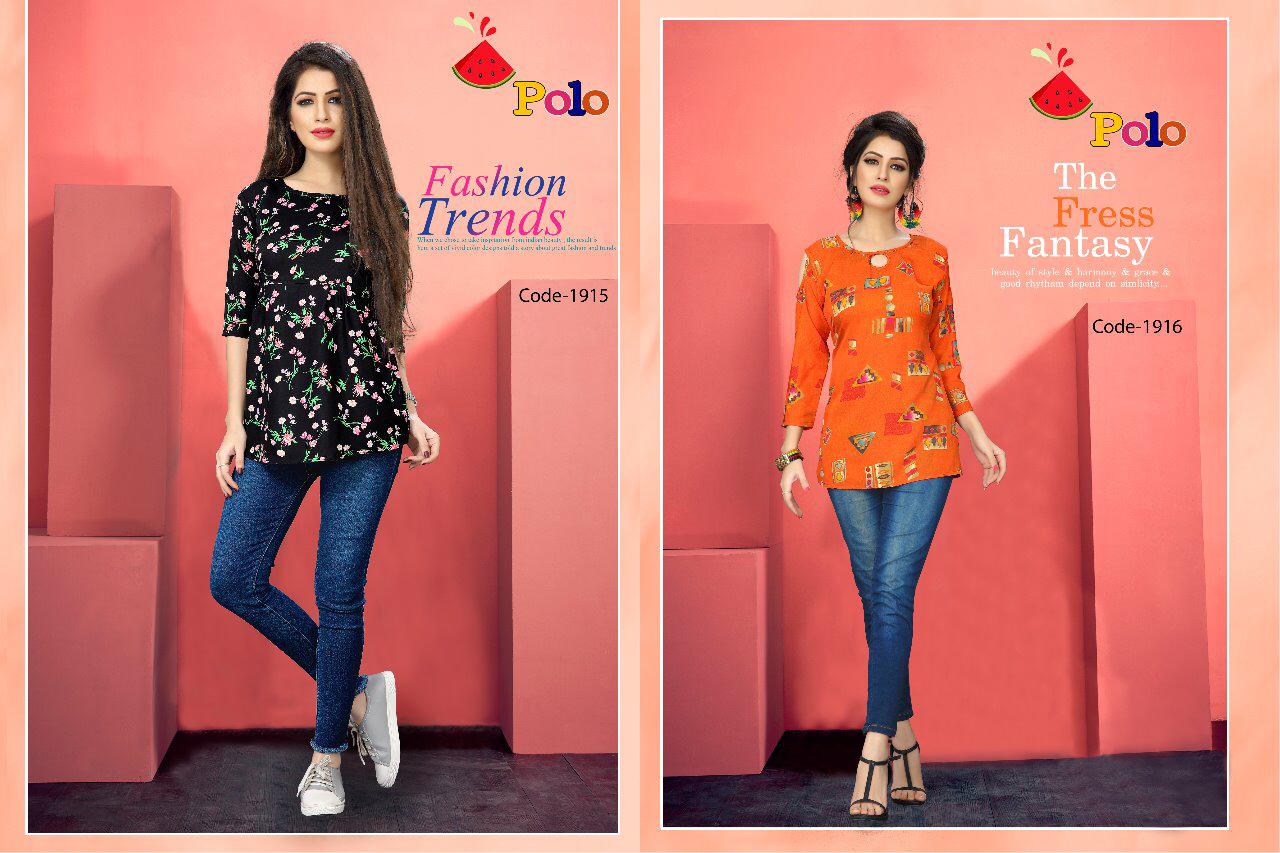 Polo By Watermelon 1901 To 1920 Series Beautiful Colorful Stylish Fancy Casual Wear & Ethnic Wear & Ready To Wear Crepe Print Kurtis At Wholesale Price