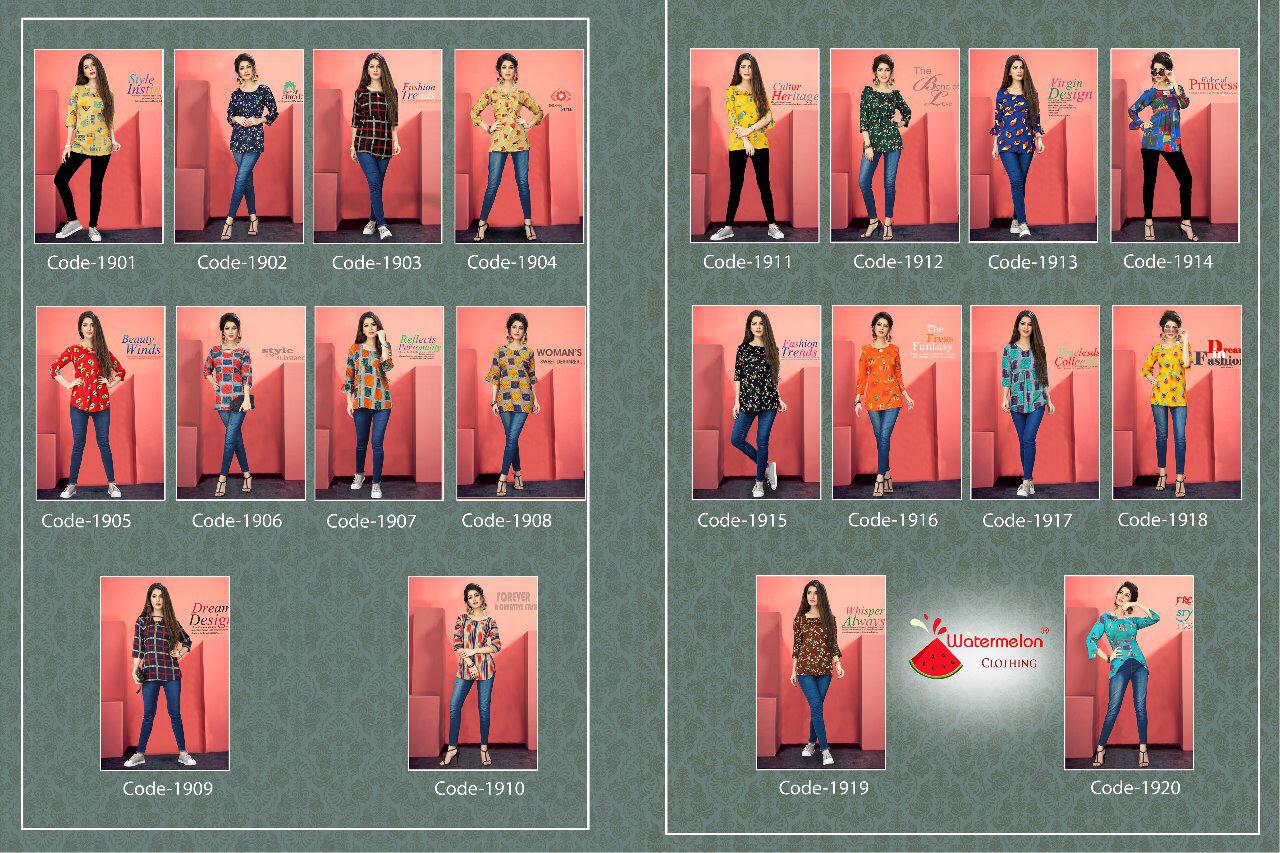Polo By Watermelon 1901 To 1920 Series Beautiful Colorful Stylish Fancy Casual Wear & Ethnic Wear & Ready To Wear Crepe Print Kurtis At Wholesale Price