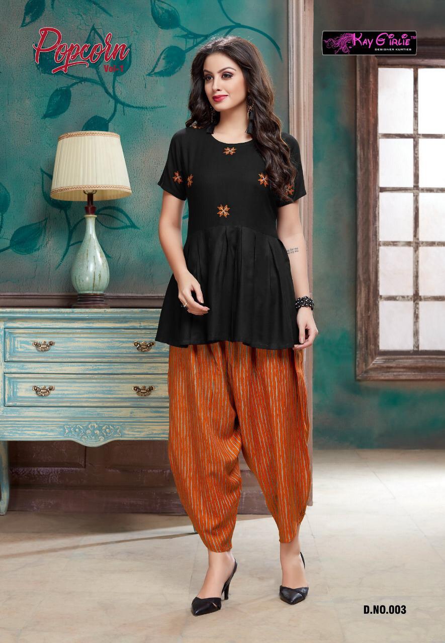 Popcorn Vol-1 By Kaygirlie 001 To 006 Series Beautiful Colorful Stylish Fancy Casual Wear & Ethnic Wear & Ready To Wear Heavy Rayon Kurtis & Palazzos At Wholesale Price