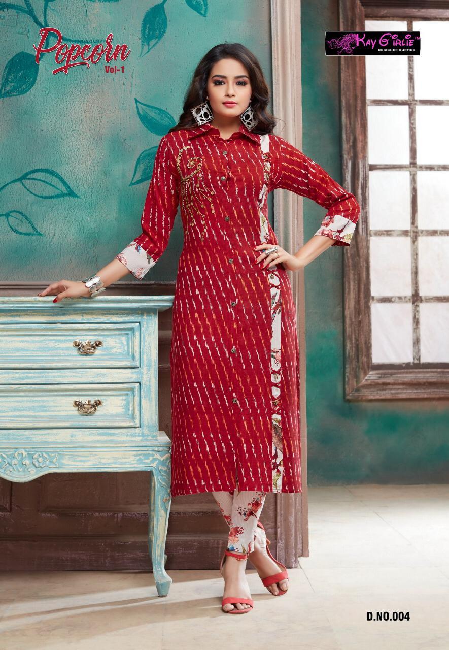 Popcorn Vol-1 By Kaygirlie 001 To 006 Series Beautiful Colorful Stylish Fancy Casual Wear & Ethnic Wear & Ready To Wear Heavy Rayon Kurtis & Palazzos At Wholesale Price