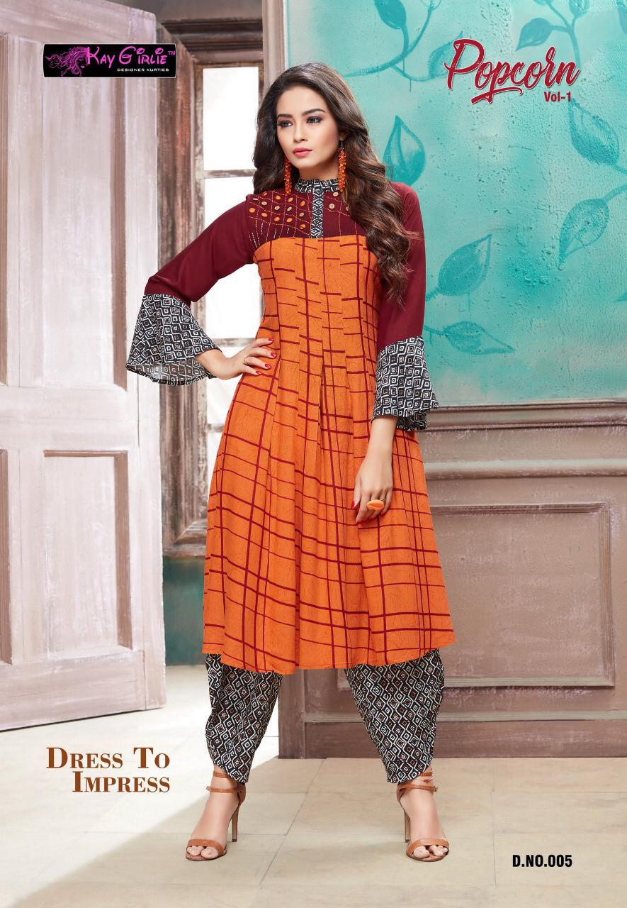 Popcorn Vol-1 By Kaygirlie 001 To 006 Series Beautiful Colorful Stylish Fancy Casual Wear & Ethnic Wear & Ready To Wear Heavy Rayon Kurtis & Palazzos At Wholesale Price