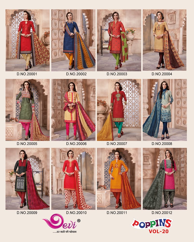 Poppins Vol-20 By Devi 20001 To 20012 Series Beautiful Suits Stylish Colorful Fancy Casual Wear & Ethnic Wear Cotton Printed Dresses At Wholesale Price