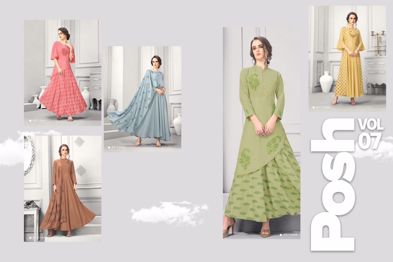 Posh Vol-7 By Krishriyaa 11441 To 11445 Series Beautiful Stylish Fancy Colorful Casual Wear & Ethnic Wear Maslin Crepe Kurtis At Wholesale Price