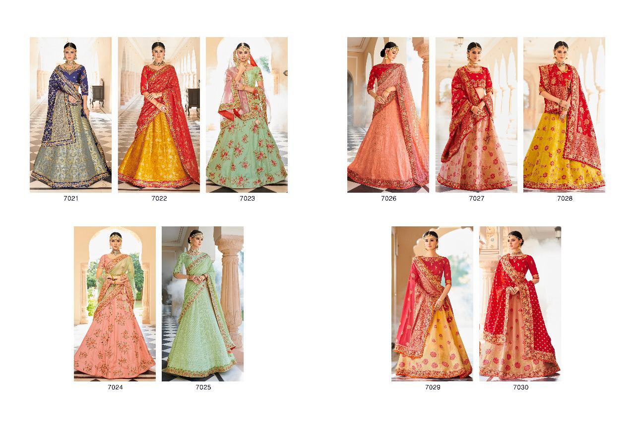 Pragya 7021 Series By Pragya 7021 To 7030 Series Designer Beautiful Wedding Collection Occasional Wear & Party Wear Banarasi Tissue Lehengas At Wholesale Price