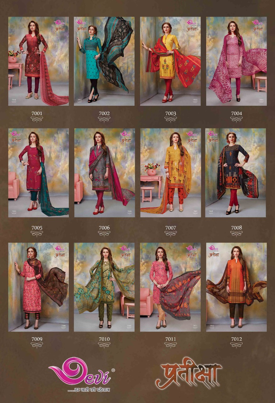 Pratiksha Vol-7 By Devi 7001 To 7012 Series Beautiful Suits Stylish Fancy Colorful Casual Wear & Ethnic Wear Cotton Printed Dresses At Wholesale Price
