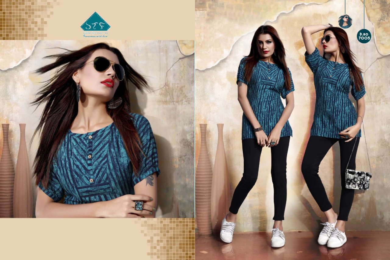 Pretty Girl By Surya Techno Fab 7001 To 7008 Series Designer Beautiful Stylish Colorful Fancy Ready To Wear & Casual Wear & Ethnic Wear Air Jet Rayon Printed Kurtis At Wholesale Price