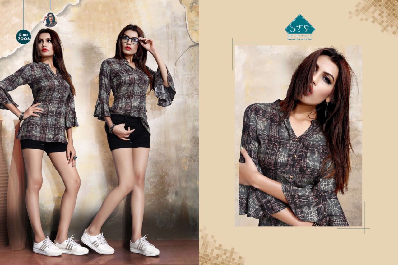 Pretty Girl By Surya Techno Fab 7001 To 7008 Series Designer Beautiful Stylish Colorful Fancy Ready To Wear & Casual Wear & Ethnic Wear Air Jet Rayon Printed Kurtis At Wholesale Price