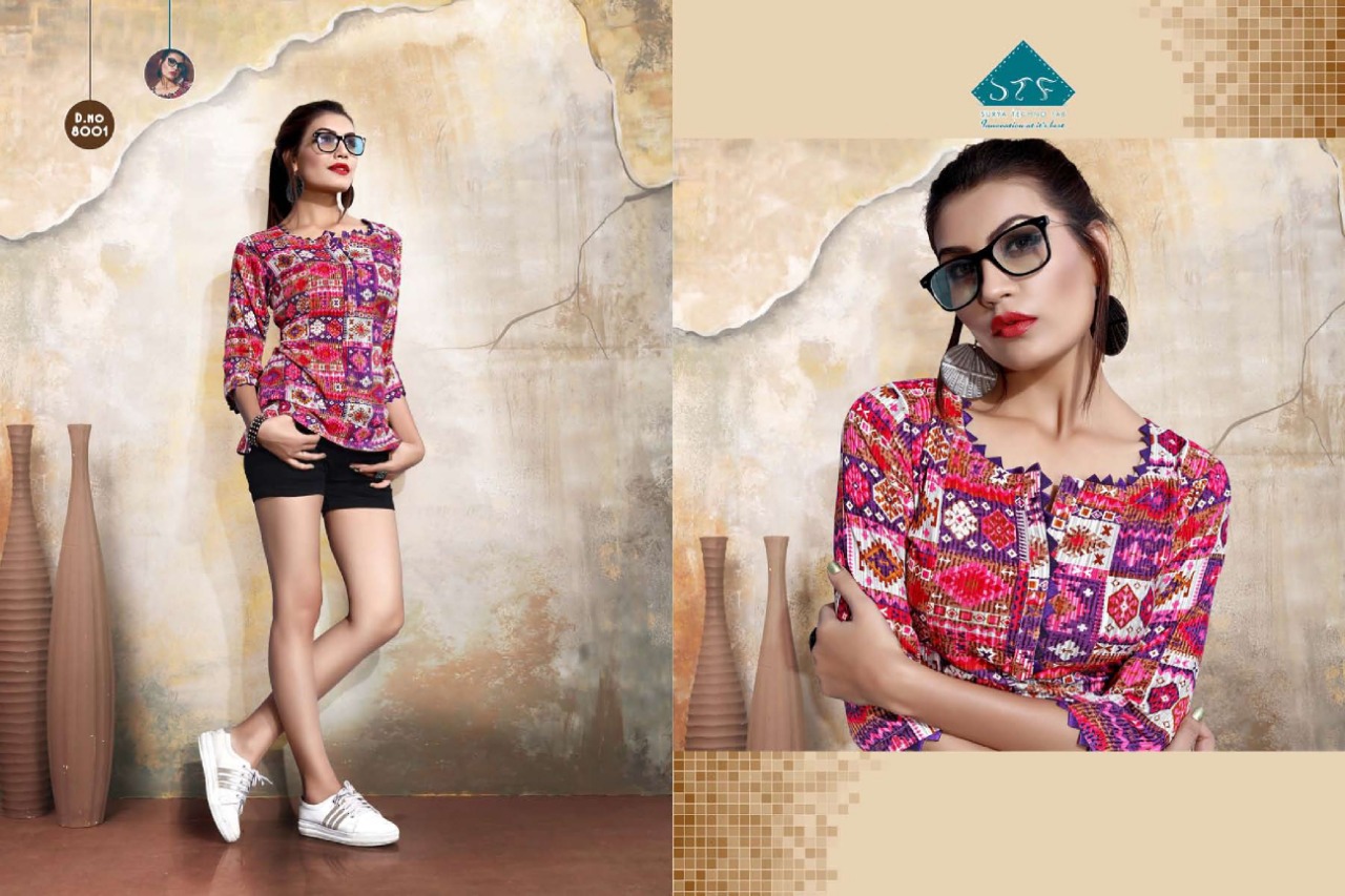 Pretty Girl By Surya Techno Fab 7001 To 7008 Series Designer Beautiful Stylish Colorful Fancy Ready To Wear & Casual Wear & Ethnic Wear Air Jet Rayon Printed Kurtis At Wholesale Price