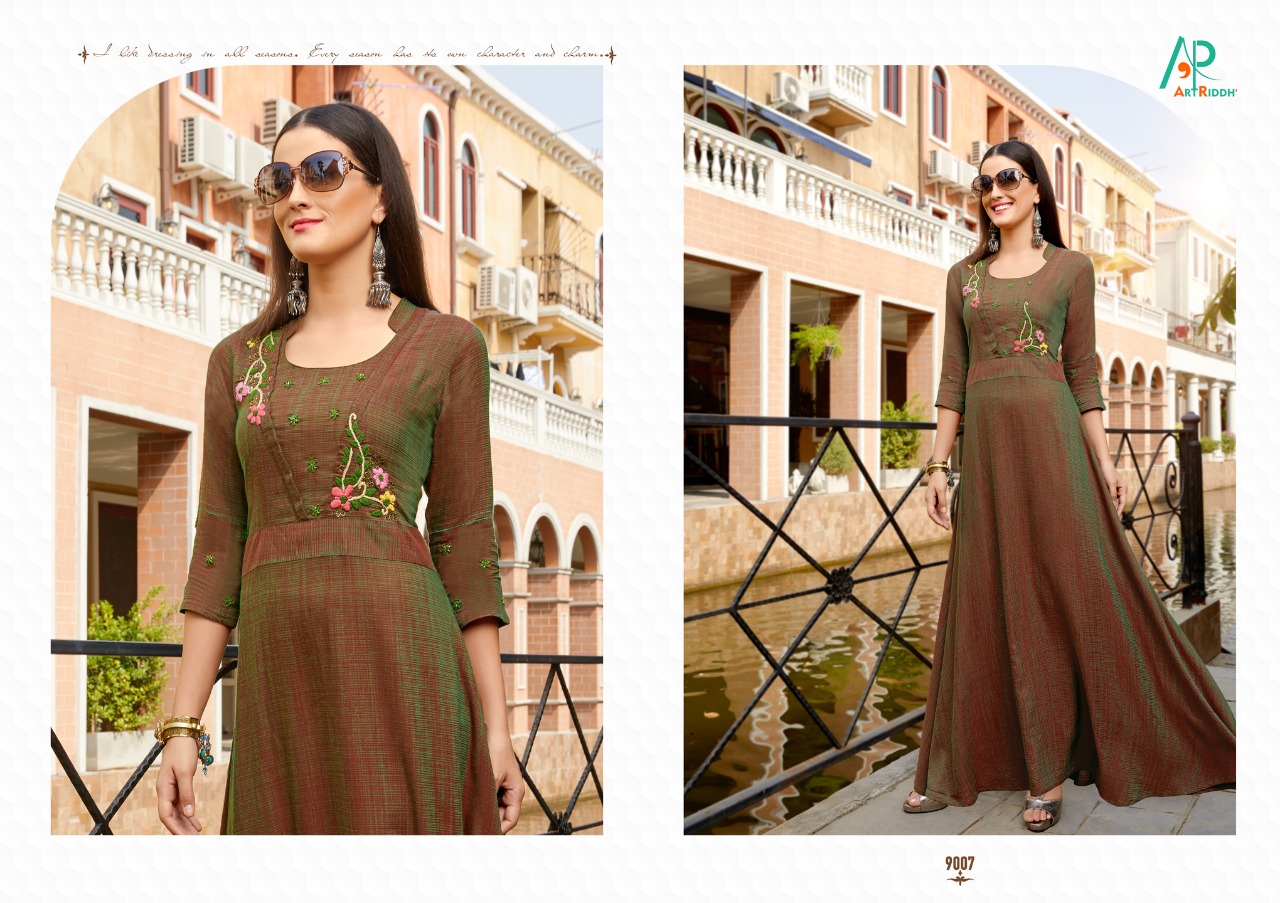 Princess Dhaani Vol-3 By Art Riddhs 9001 To 9007 Series Designer Beautiful Stylish Fancy Colorful Party Wear & Ethnic Wear & Ready To Wear Mehak Two Tone Kurtis At Wholesale Price