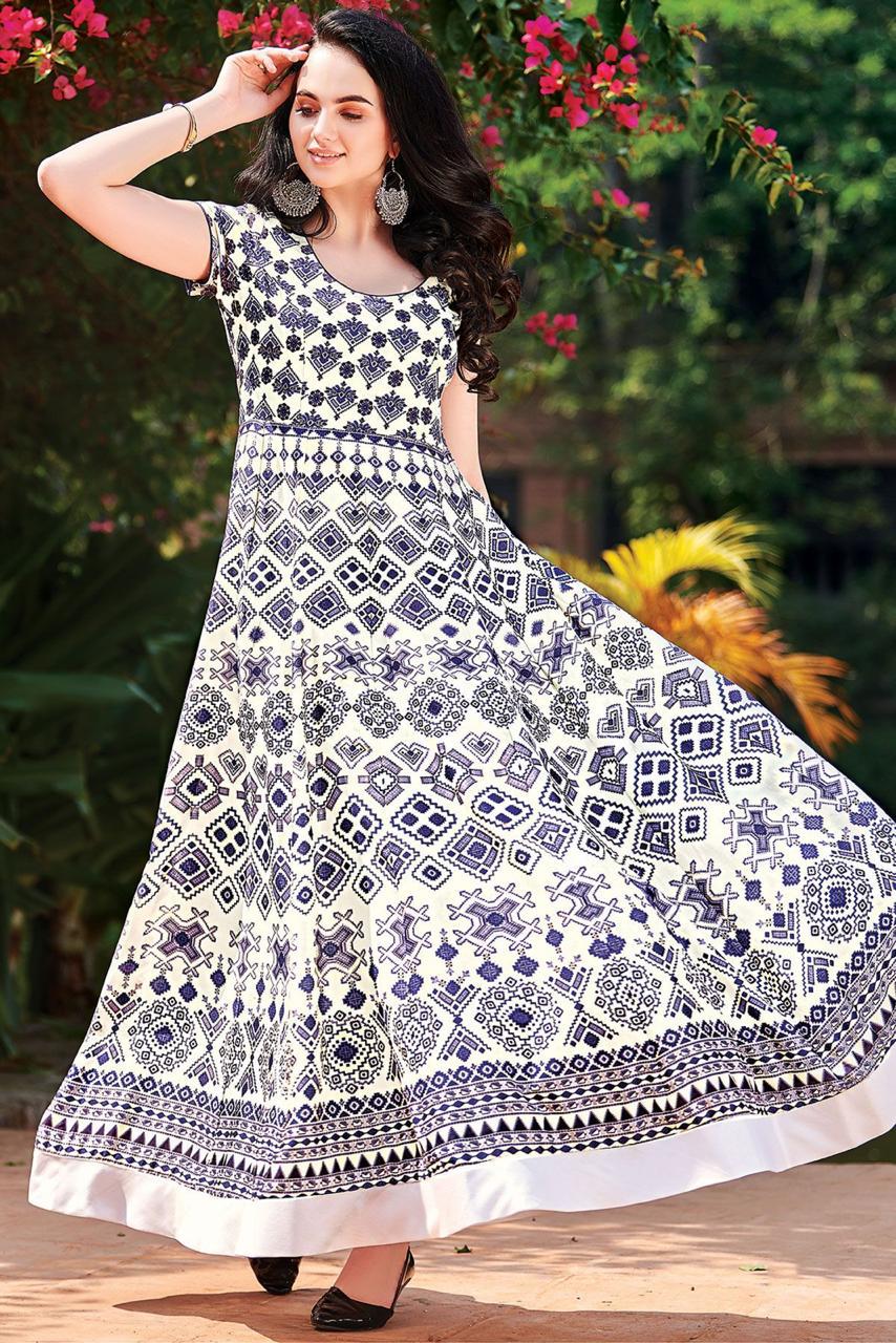 Printed Gown Vol-1 By Kaamiri 101 To 107 Series Stylish Fancy Colorful Collection Casual Wear & Ethnic Wear Muslin Cotton Gowns At Wholesale Price