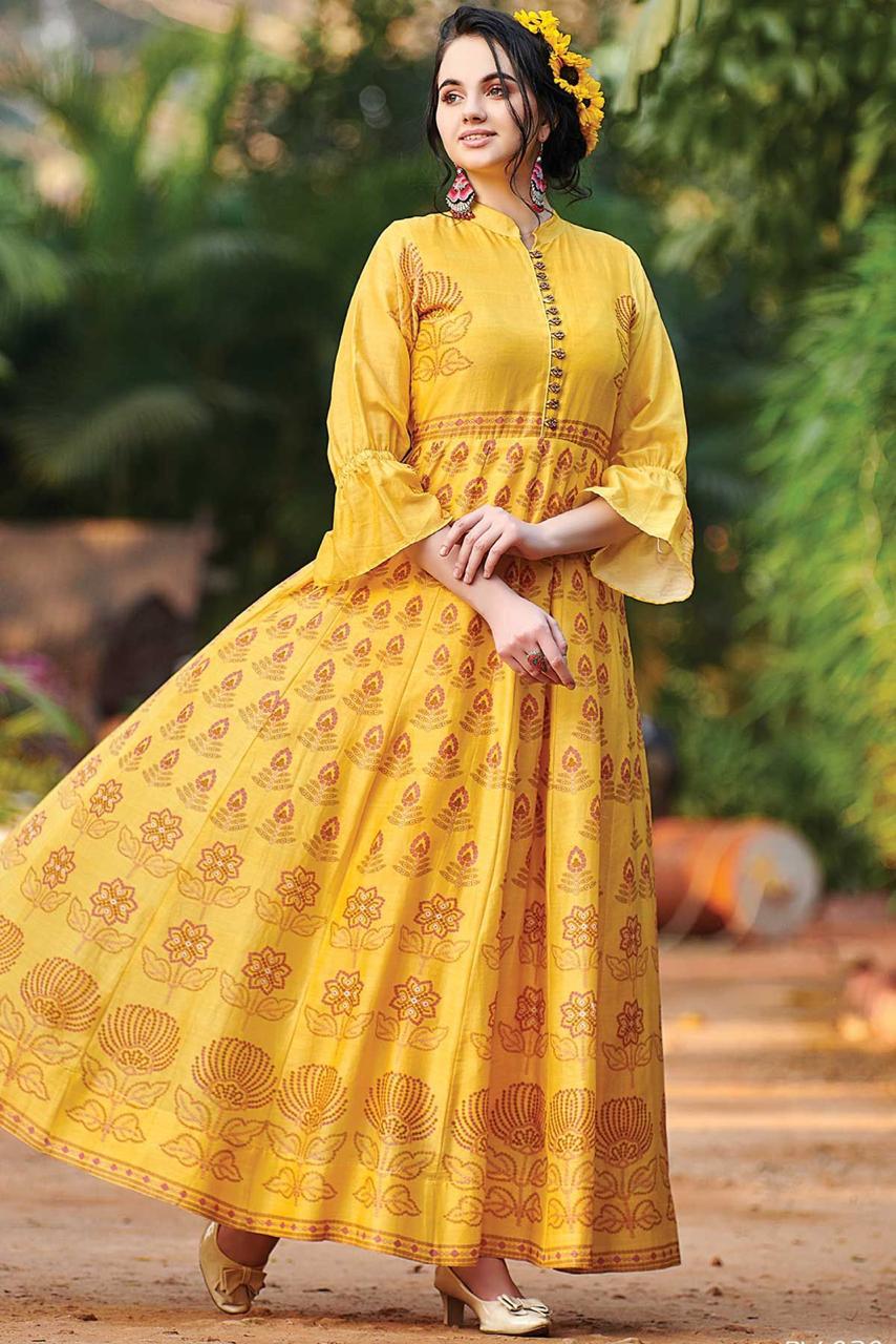 Printed Gown Vol-1 By Kaamiri 101 To 107 Series Stylish Fancy Colorful Collection Casual Wear & Ethnic Wear Muslin Cotton Gowns At Wholesale Price