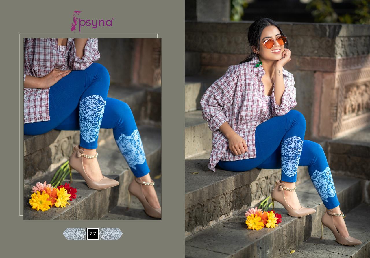 Printed Legging By Psyna 70 To 79 Series Beautiful Stylish Fancy Colorful Ready To Wear & Casual Wear Cotton Lycra Leggings At Wholesale Price