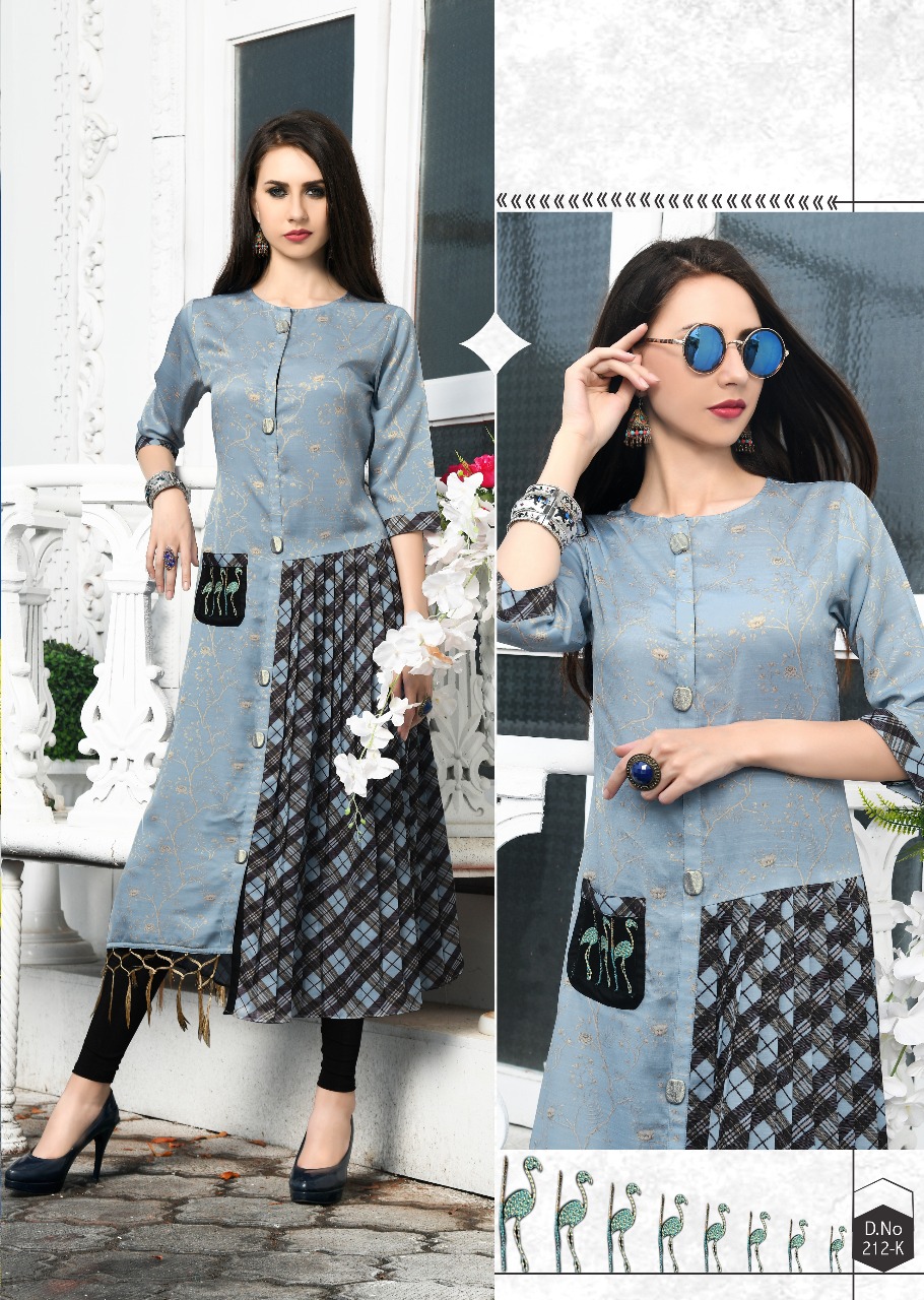 Prito By Dhanyawad 211 To 220 Series Beautiful Stylish Fancy Colorful Casual Wear & Ethnic Wear & Ready To Wear Rose Satin Slub Printed Kurtis At Wholesale Price