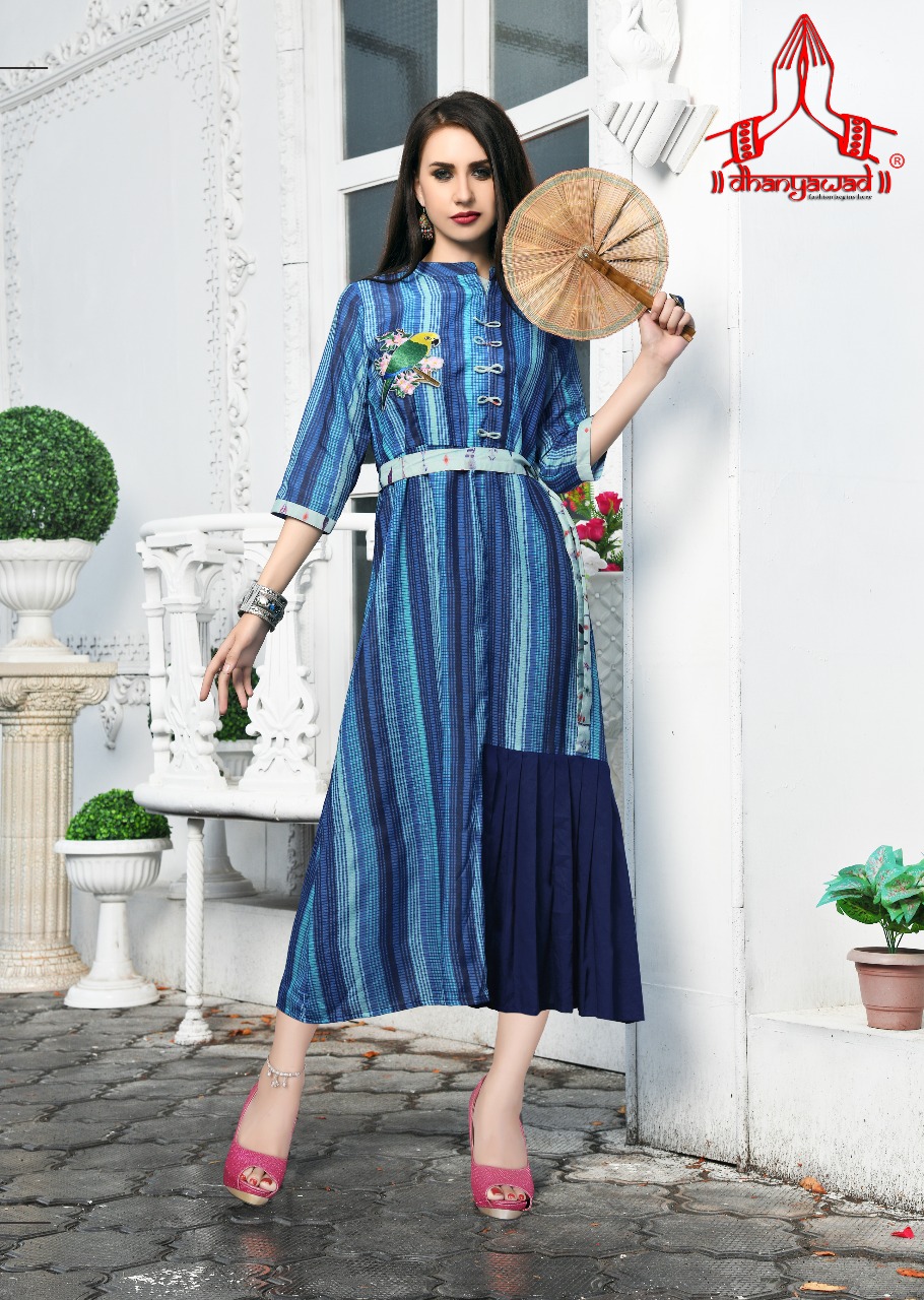 Prito By Dhanyawad 211 To 220 Series Beautiful Stylish Fancy Colorful Casual Wear & Ethnic Wear & Ready To Wear Rose Satin Slub Printed Kurtis At Wholesale Price