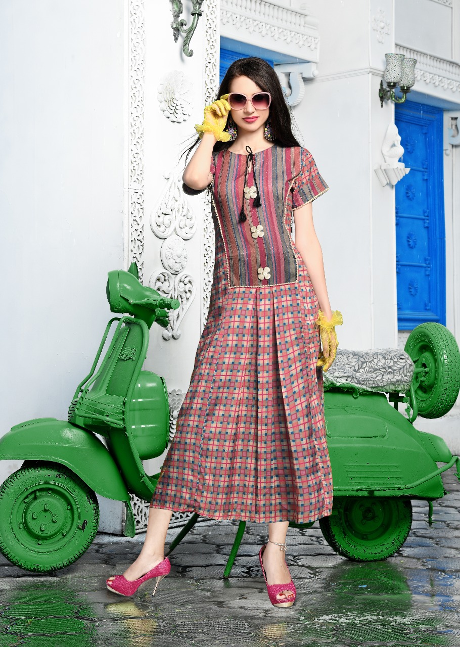 Prito By Dhanyawad 211 To 220 Series Beautiful Stylish Fancy Colorful Casual Wear & Ethnic Wear & Ready To Wear Rose Satin Slub Printed Kurtis At Wholesale Price