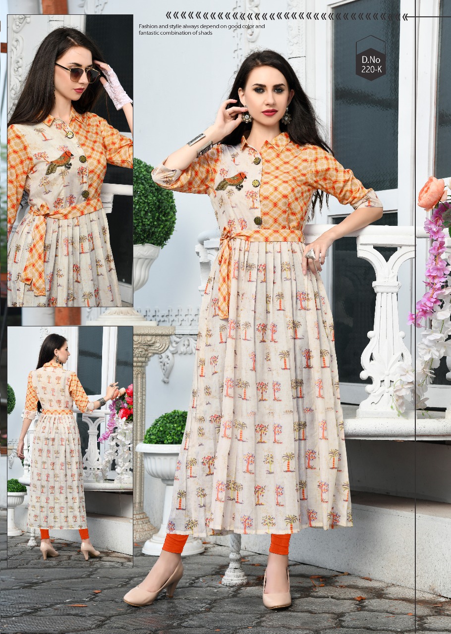 Prito By Dhanyawad 211 To 220 Series Beautiful Stylish Fancy Colorful Casual Wear & Ethnic Wear & Ready To Wear Rose Satin Slub Printed Kurtis At Wholesale Price