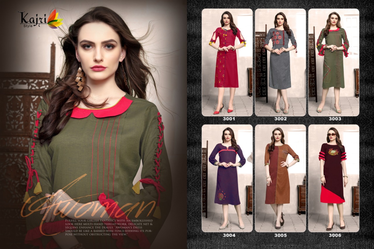 Priya Vol-3 By Kajri Style 3001 To 3006 Series Beautiful Stylish Fancy Colorful Casual Wear & Ethnic Wear & Ready To Wear Heavy Namo Slub Kurtis At Wholesale Price