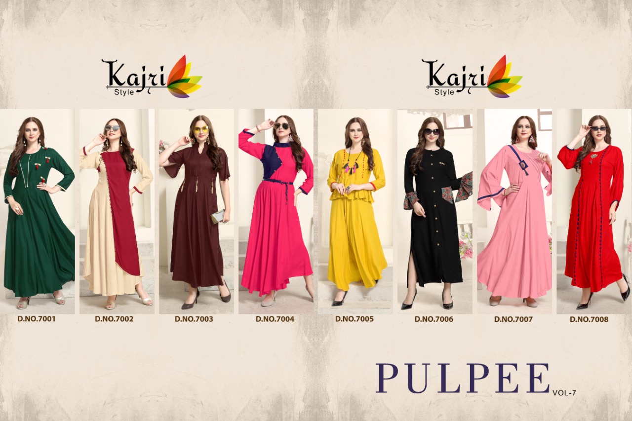 Pulpee Vol-7 By Kajri Style 7001 To 7008 Series Designer Stylish Colorful Fancy Beautiful Party Wear & Ethnic Wear Collection Heavy Rayon Kurtis At Wholesale Price