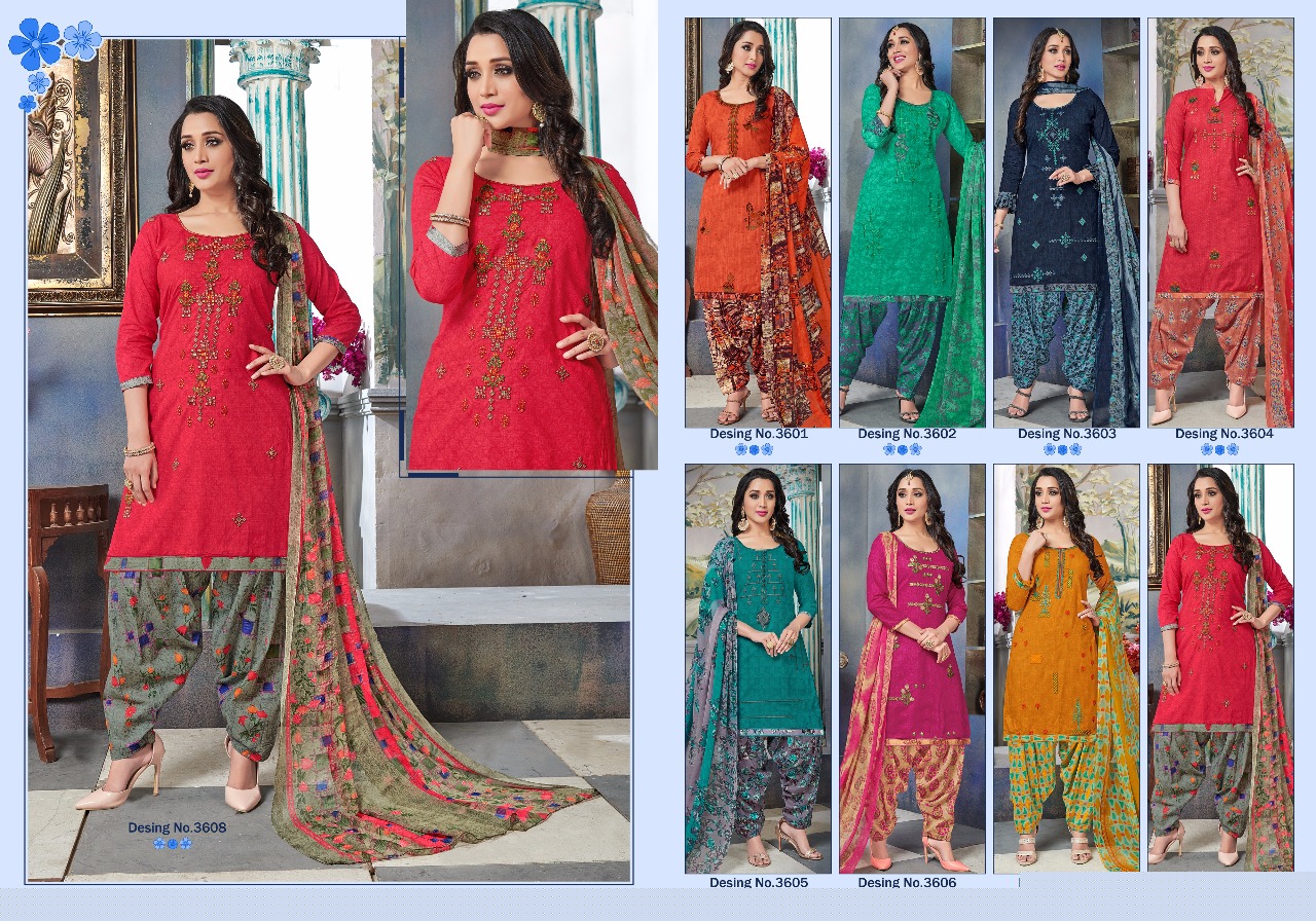 Punjab Queen Vol-36 By Lavli Fashion 3601 To 3608 Series Beautiful Suits Stylish Fancy Colorful Party Wear & Occasional Wear Pure Cambric Cotton Self Print Embroidered Dresses At Wholesale Price