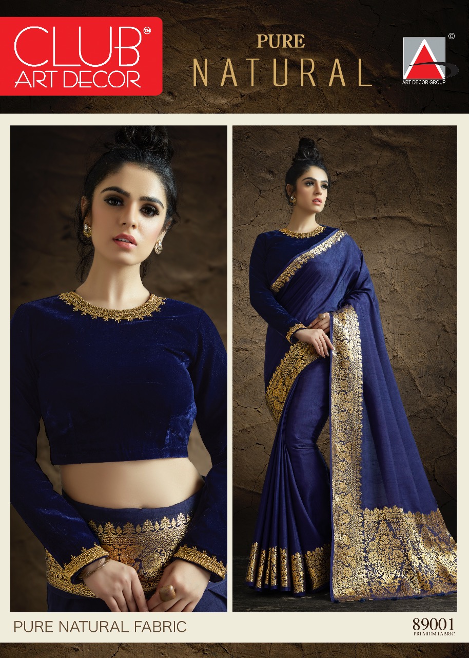 Pure Natural By Club Art Decor 89001 To 88014 Series Indian Traditional Wear Collection Beautiful Stylish Fancy Colorful Party Wear & Occasional Wear Pure Natural Silkina Embroidered Sarees At Wholesale Price