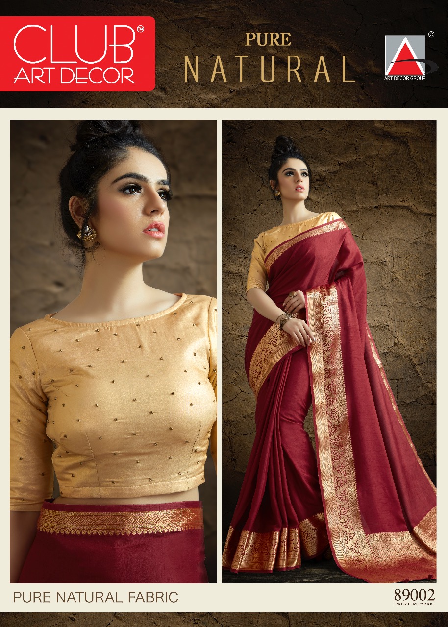 Pure Natural By Club Art Decor 89001 To 88014 Series Indian Traditional Wear Collection Beautiful Stylish Fancy Colorful Party Wear & Occasional Wear Pure Natural Silkina Embroidered Sarees At Wholesale Price